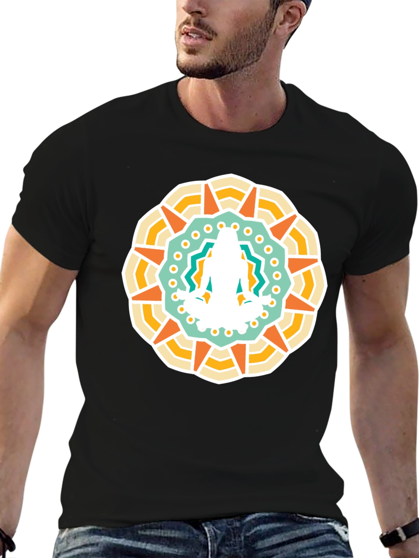 Mandala Yoga Meditation Graphic Black T-Shirt