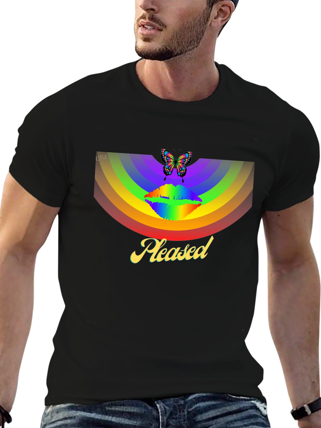 Rainbow Butterfly Pleased Graphic T-Shirt