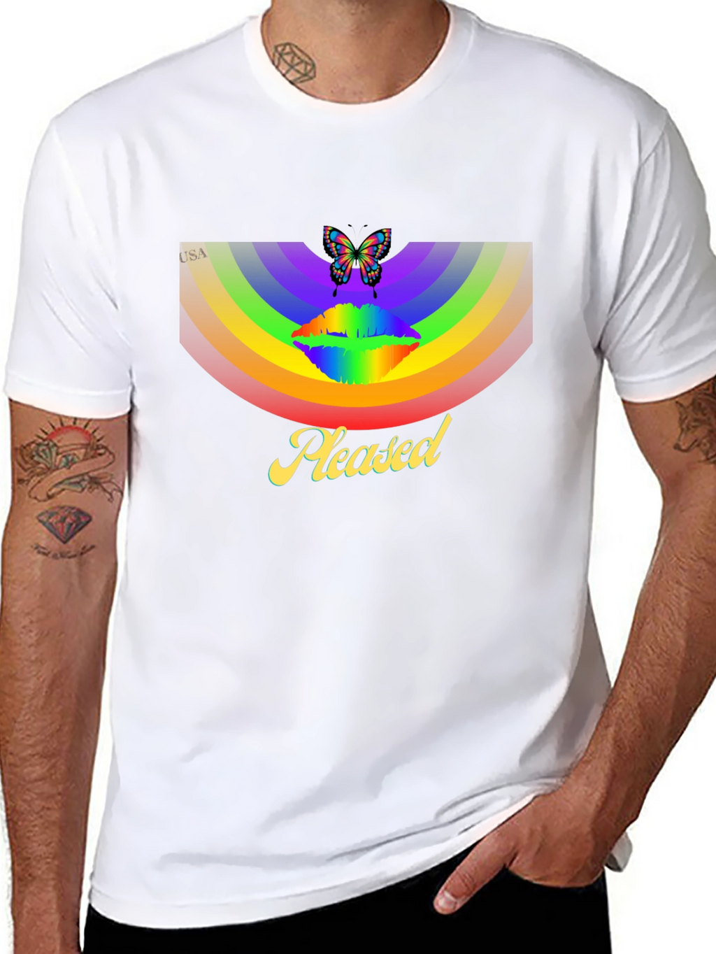 Rainbow Butterfly Pleased Graphic T-Shirt