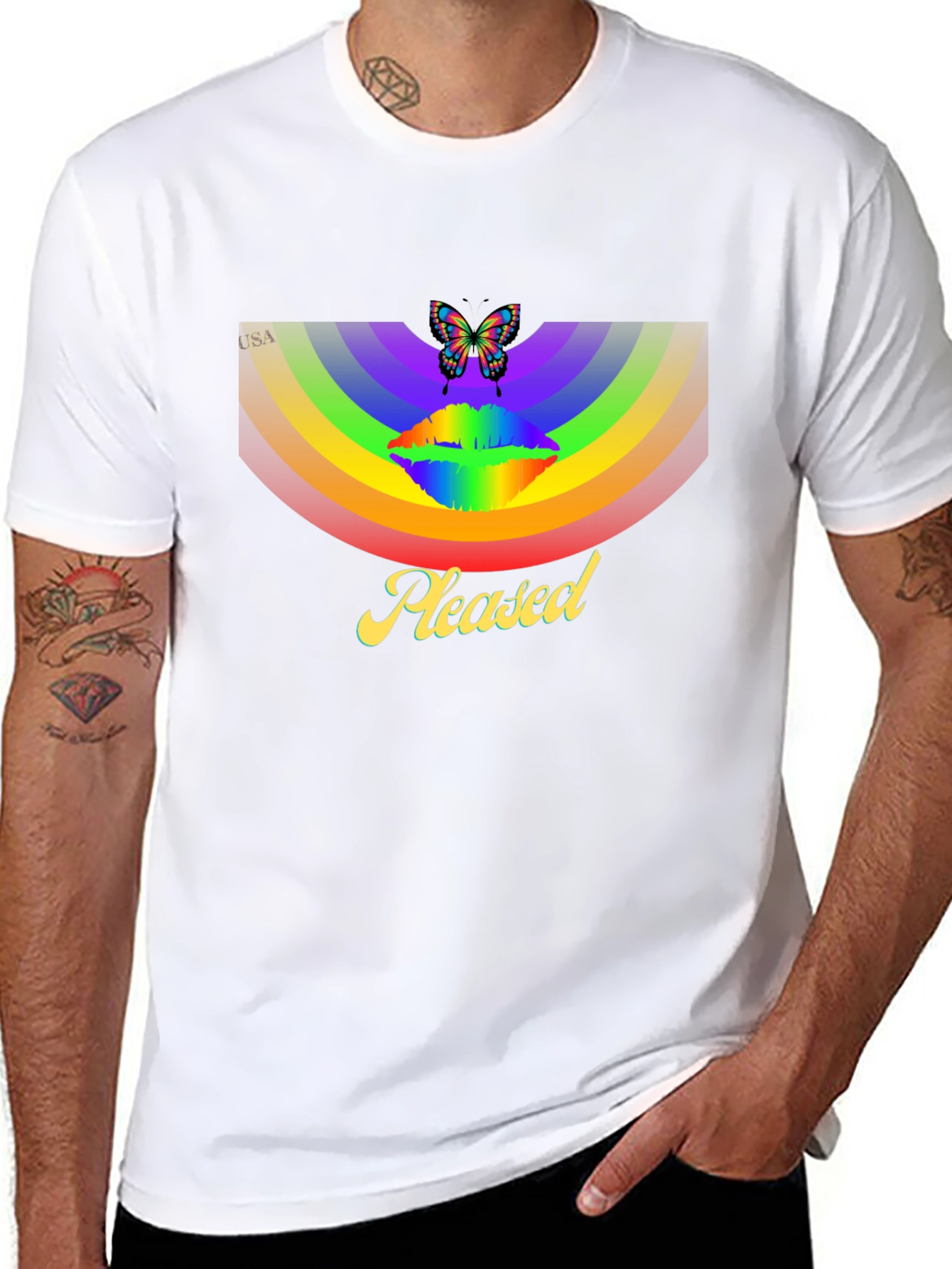Rainbow Butterfly Pleased Graphic T-Shirt
