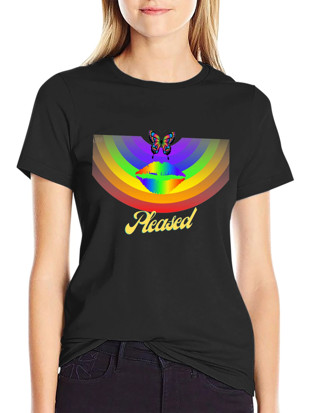 Rainbow Butterfly Pleased Graphic T-Shirt