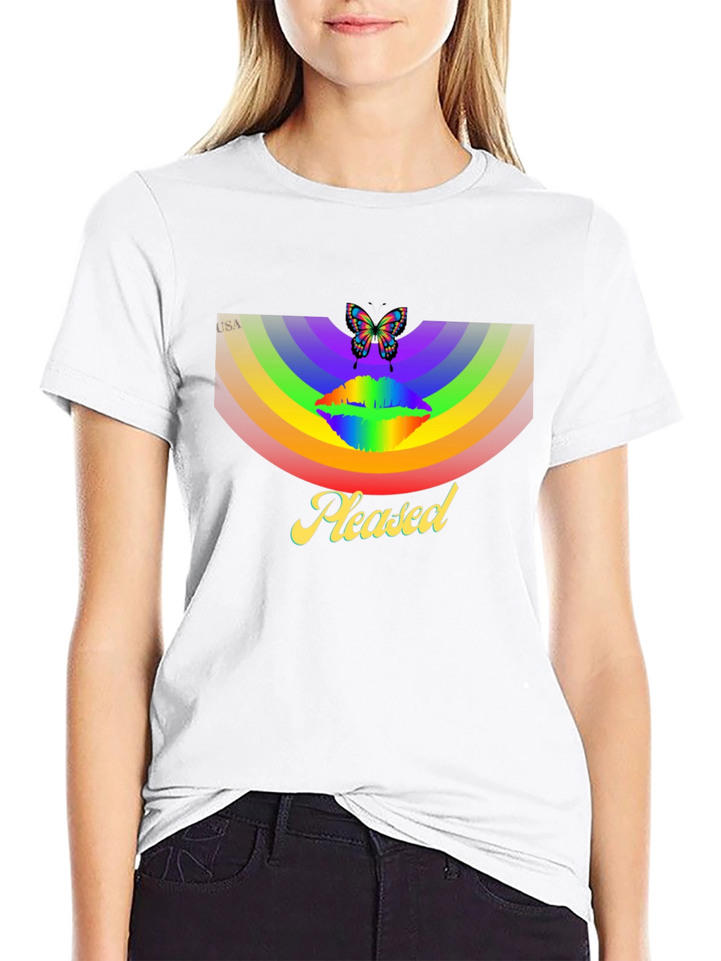 Rainbow Butterfly Pleased Graphic T-Shirt
