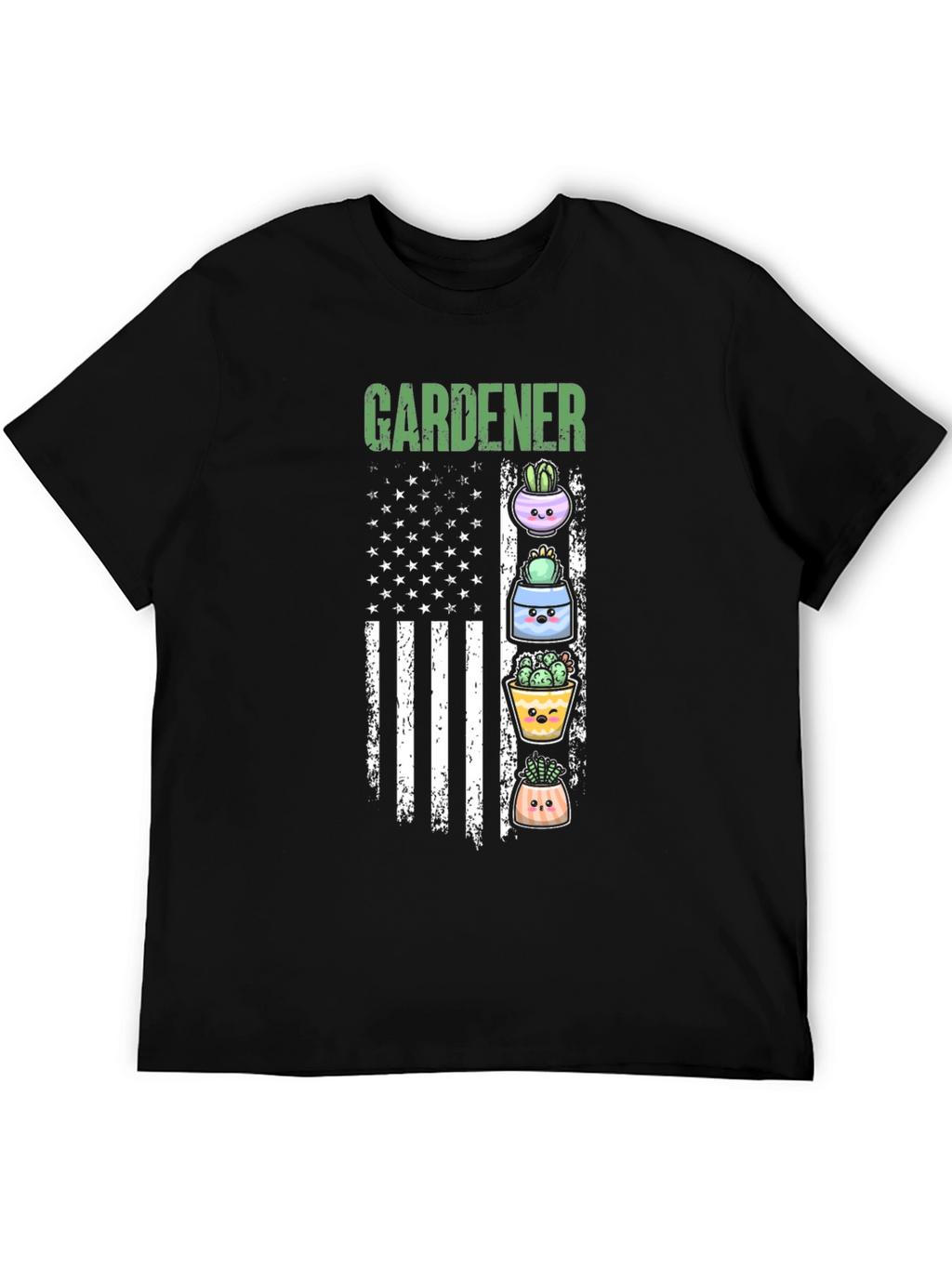 Gardener Cactus American Flag Graphic T-Shirt