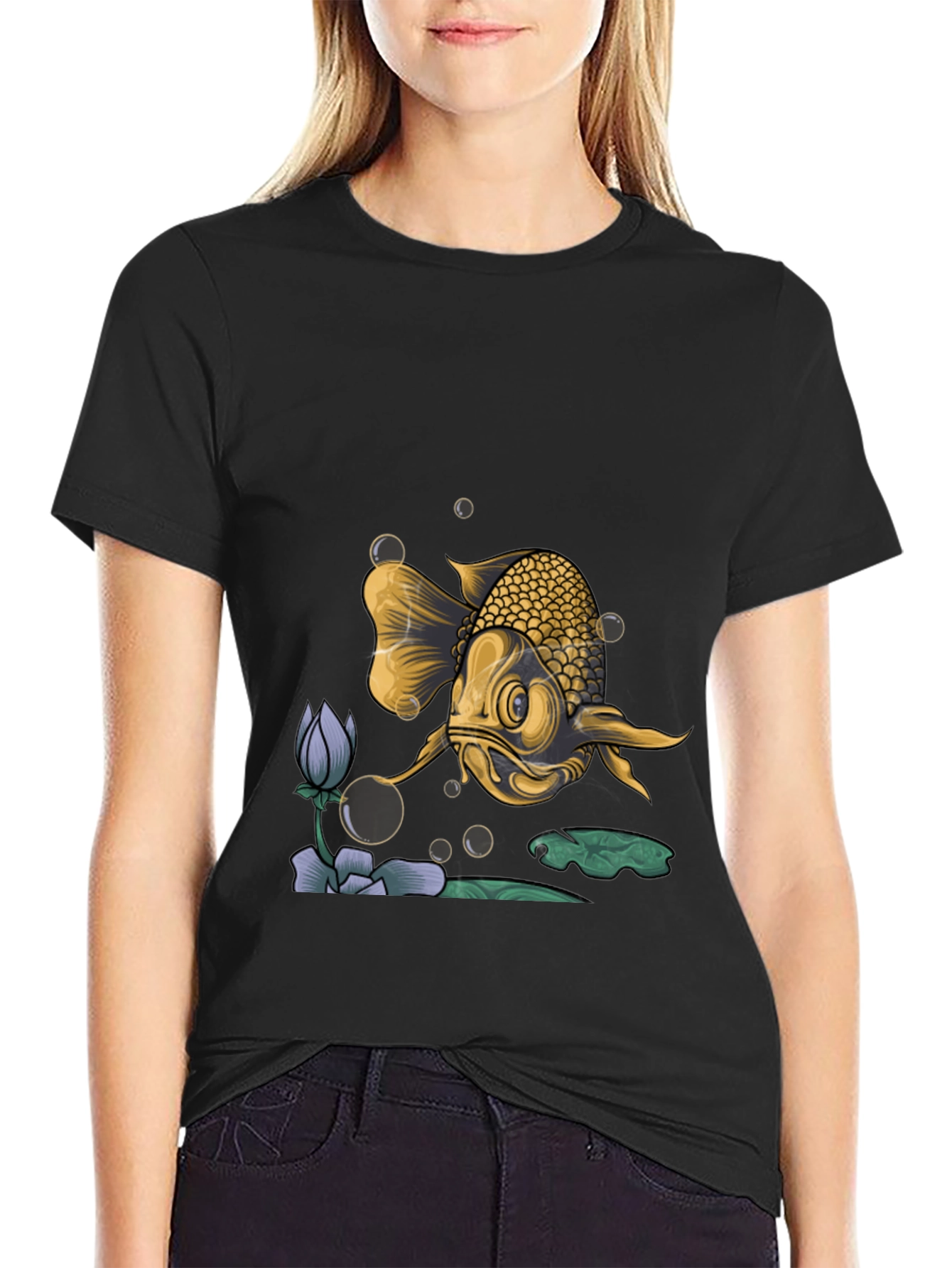 Goldfish Graphic Print Black T-Shirt