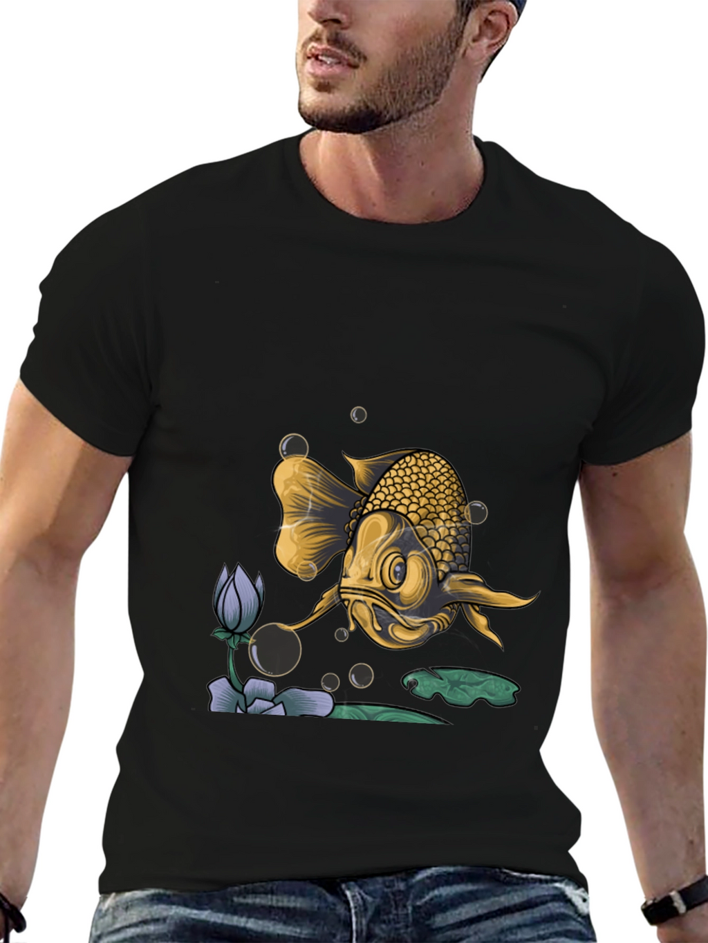Goldfish Graphic Print Black T-Shirt
