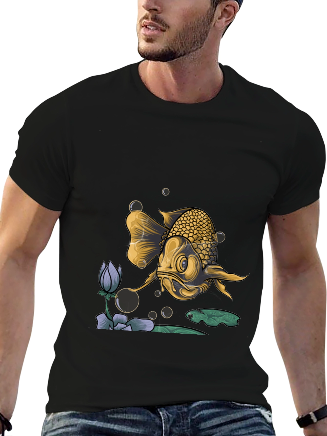 Goldfish Graphic Print Black T-Shirt