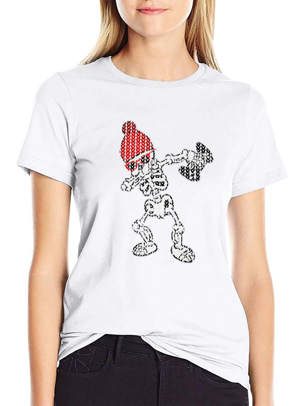 Dabbing Skeleton Knit Design T-Shirt