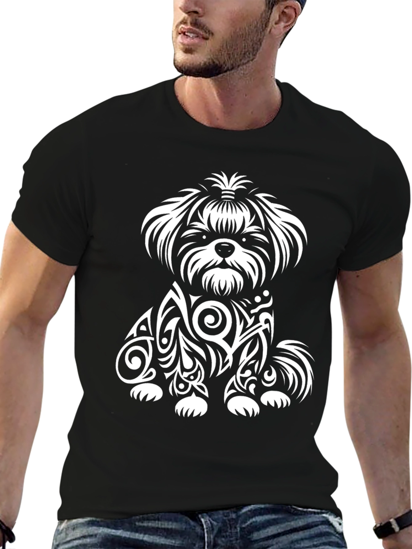 Dog Tribal Art T-Shirt - Black