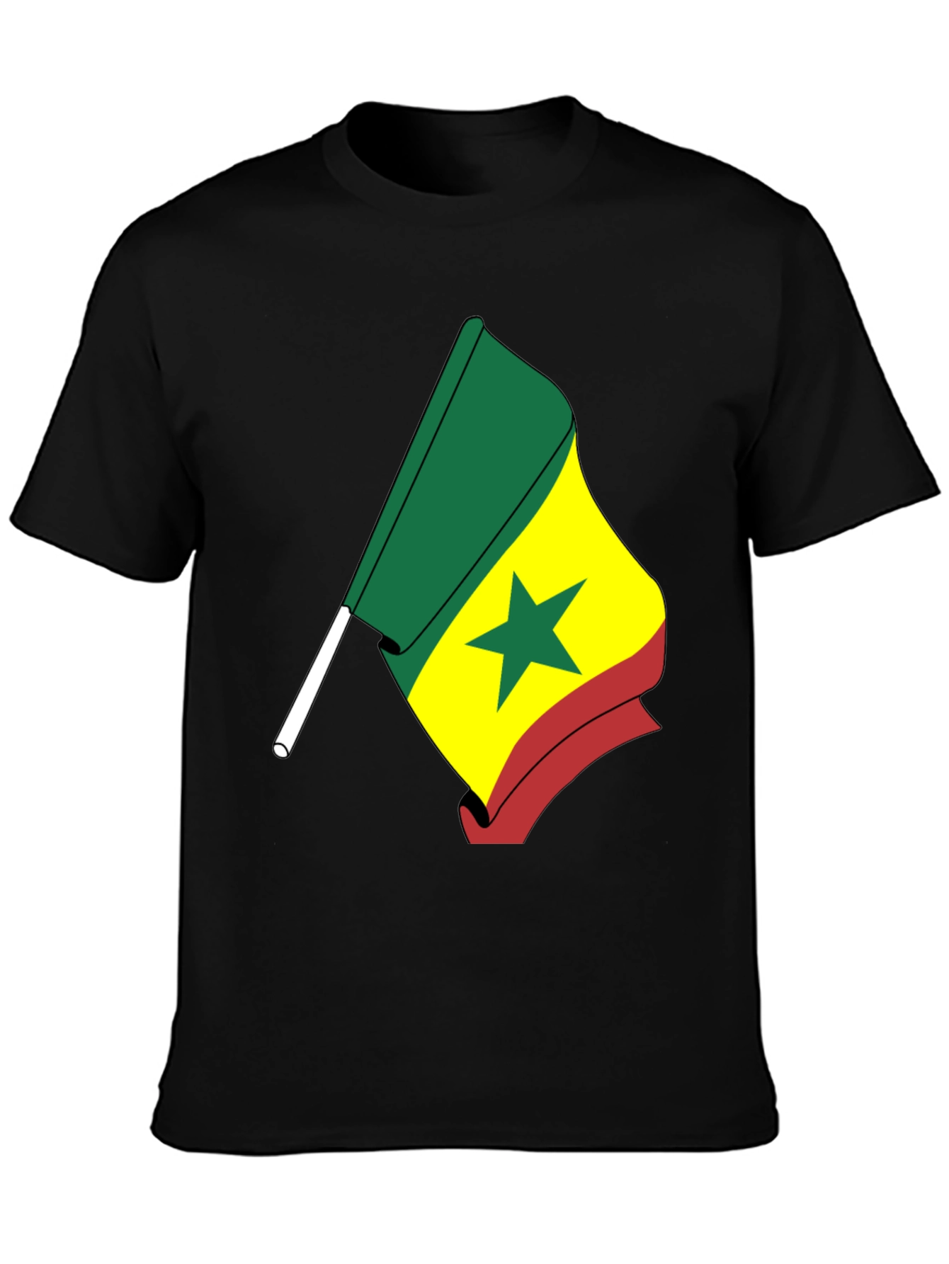 Senegal Flag Graphic T-Shirt - Black Crew Neck Tee