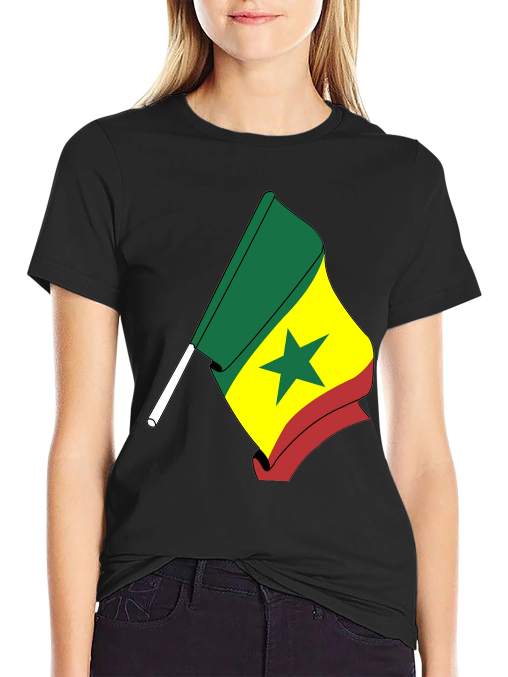 Senegal Flag Graphic T-Shirt - Black Crew Neck Tee