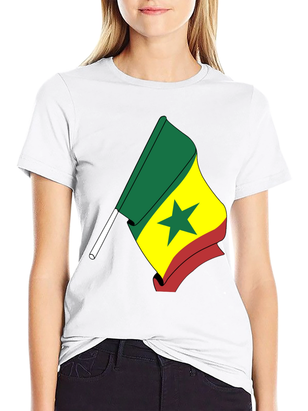 Senegal Flag Graphic T-Shirt - Black Crew Neck Tee