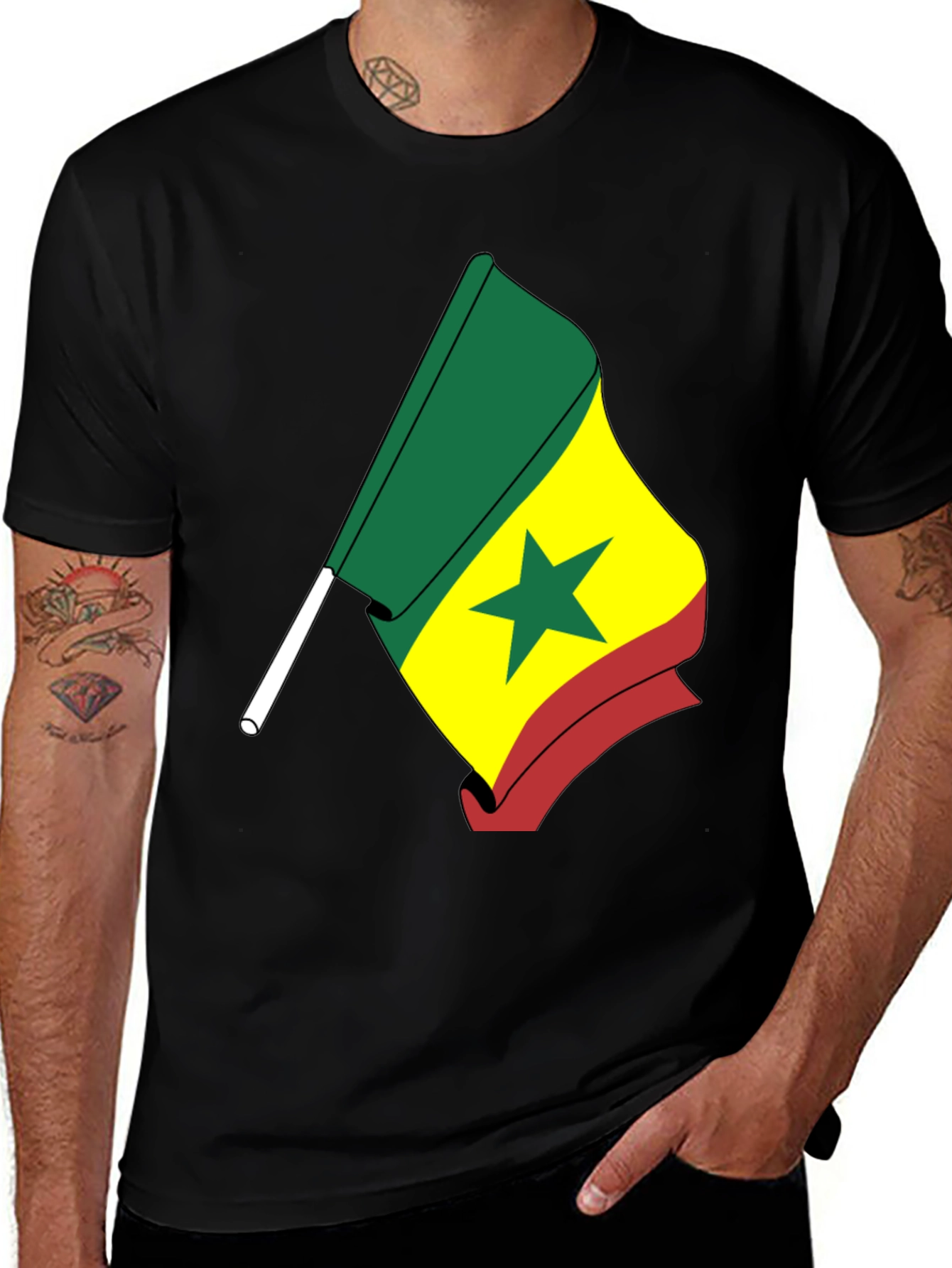 Senegal Flag Graphic T-Shirt - Black Crew Neck Tee