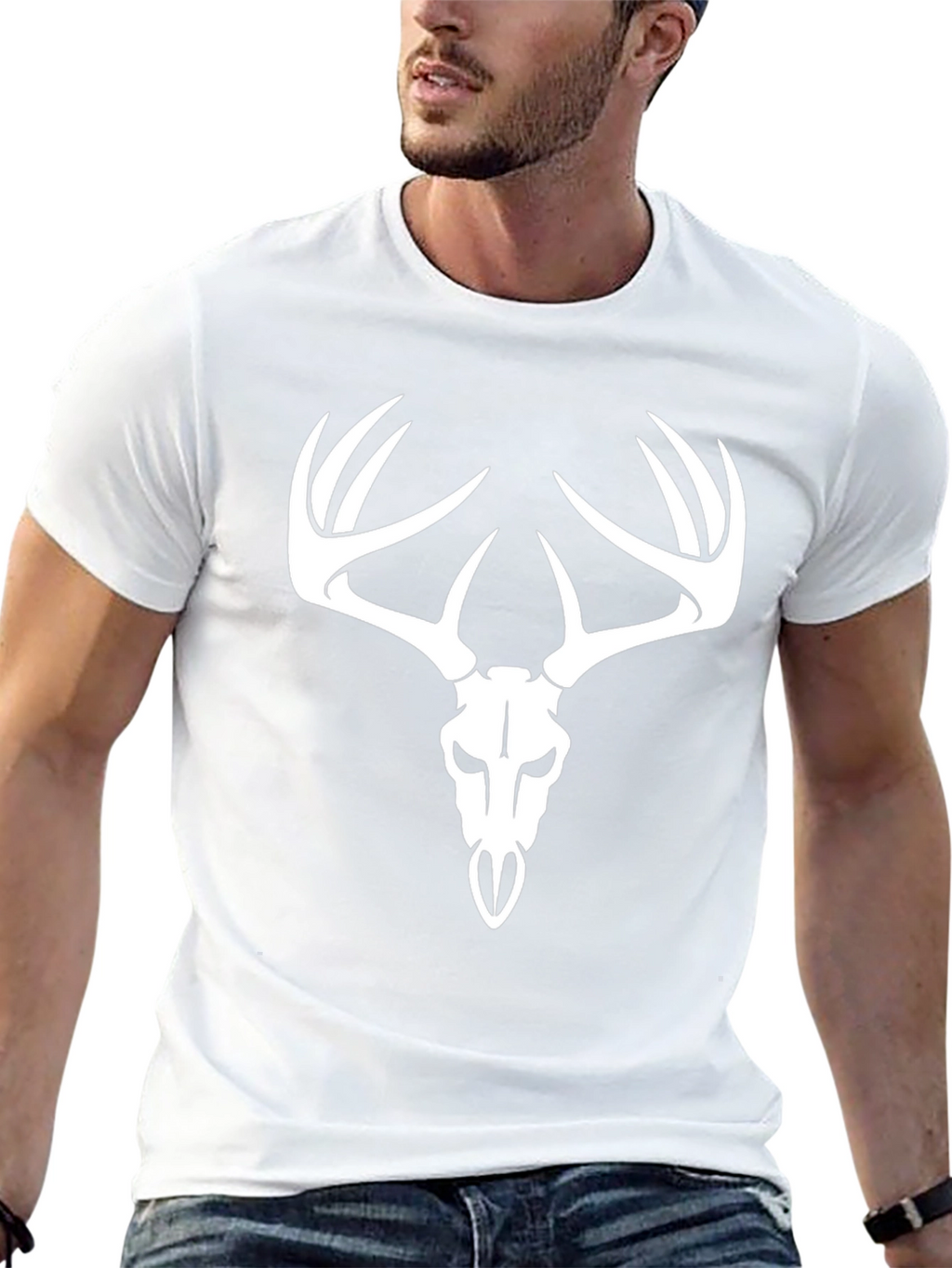 Deer Skull Graphic Tee - Black Cotton T-Shirt