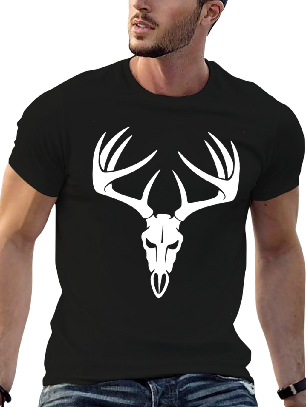 Deer Skull Graphic Tee - Black Cotton T-Shirt