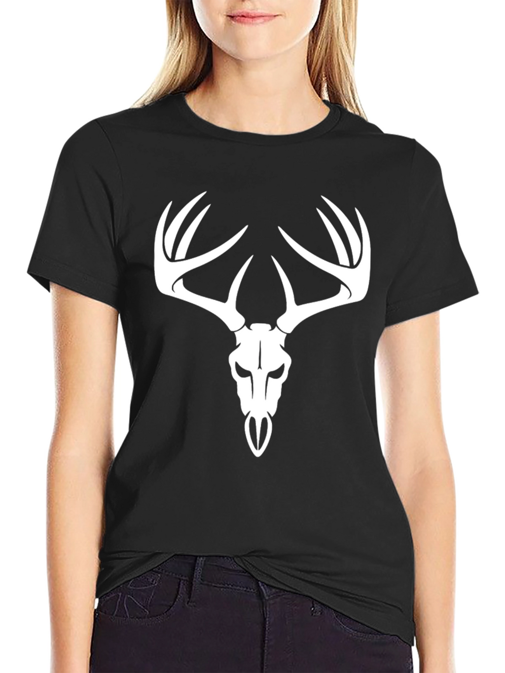 Deer Skull Graphic Tee - Black Cotton T-Shirt