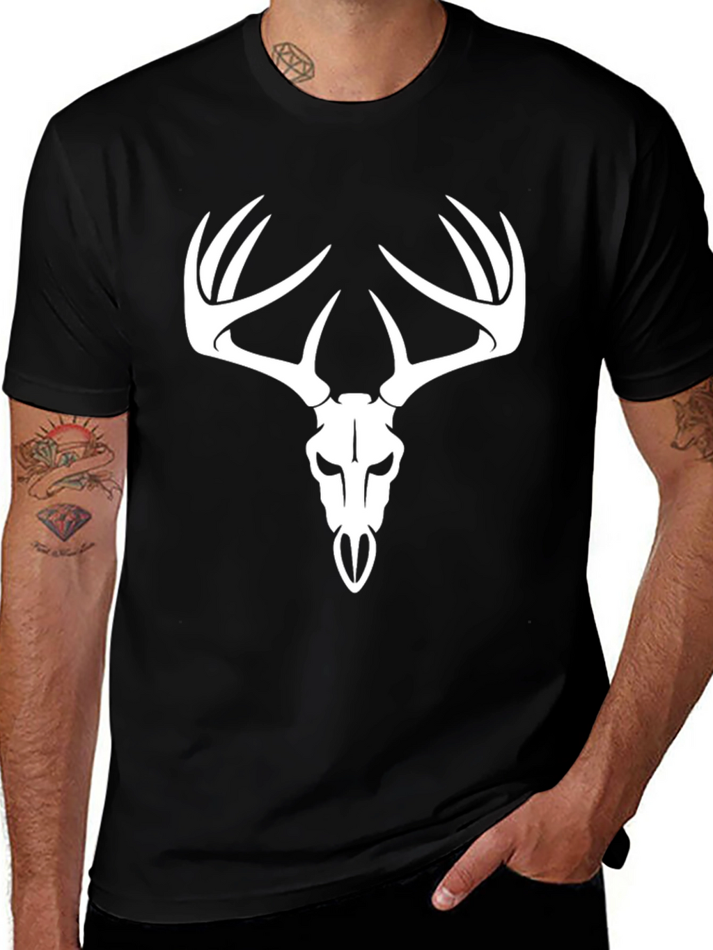Deer Skull Graphic Tee - Black Cotton T-Shirt