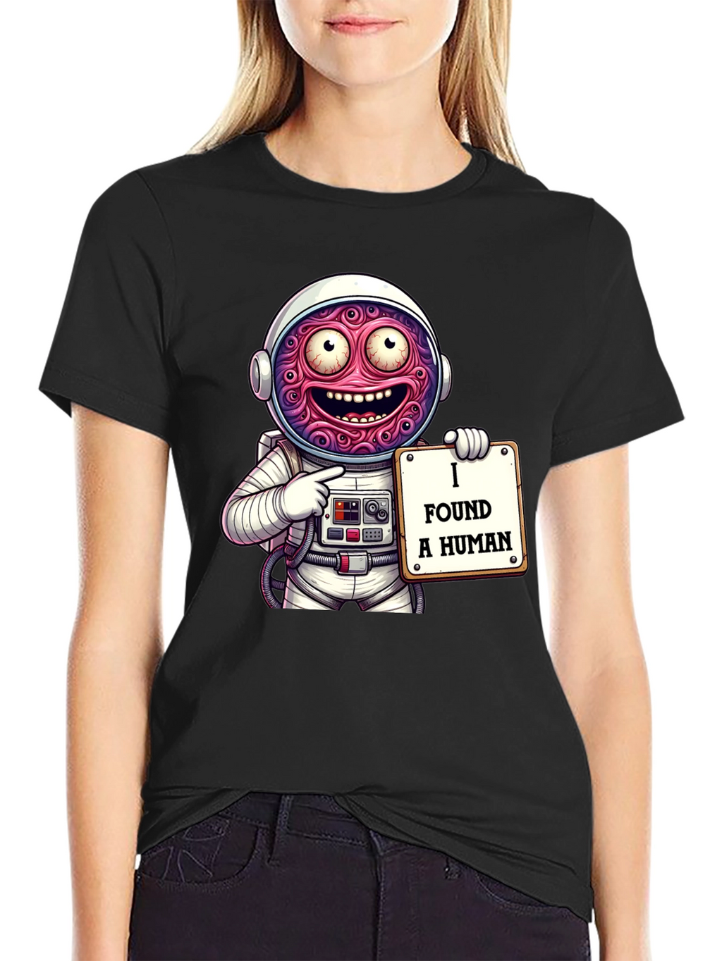 Funny Alien Astronaut I Found A Human Graphic T-Shirt