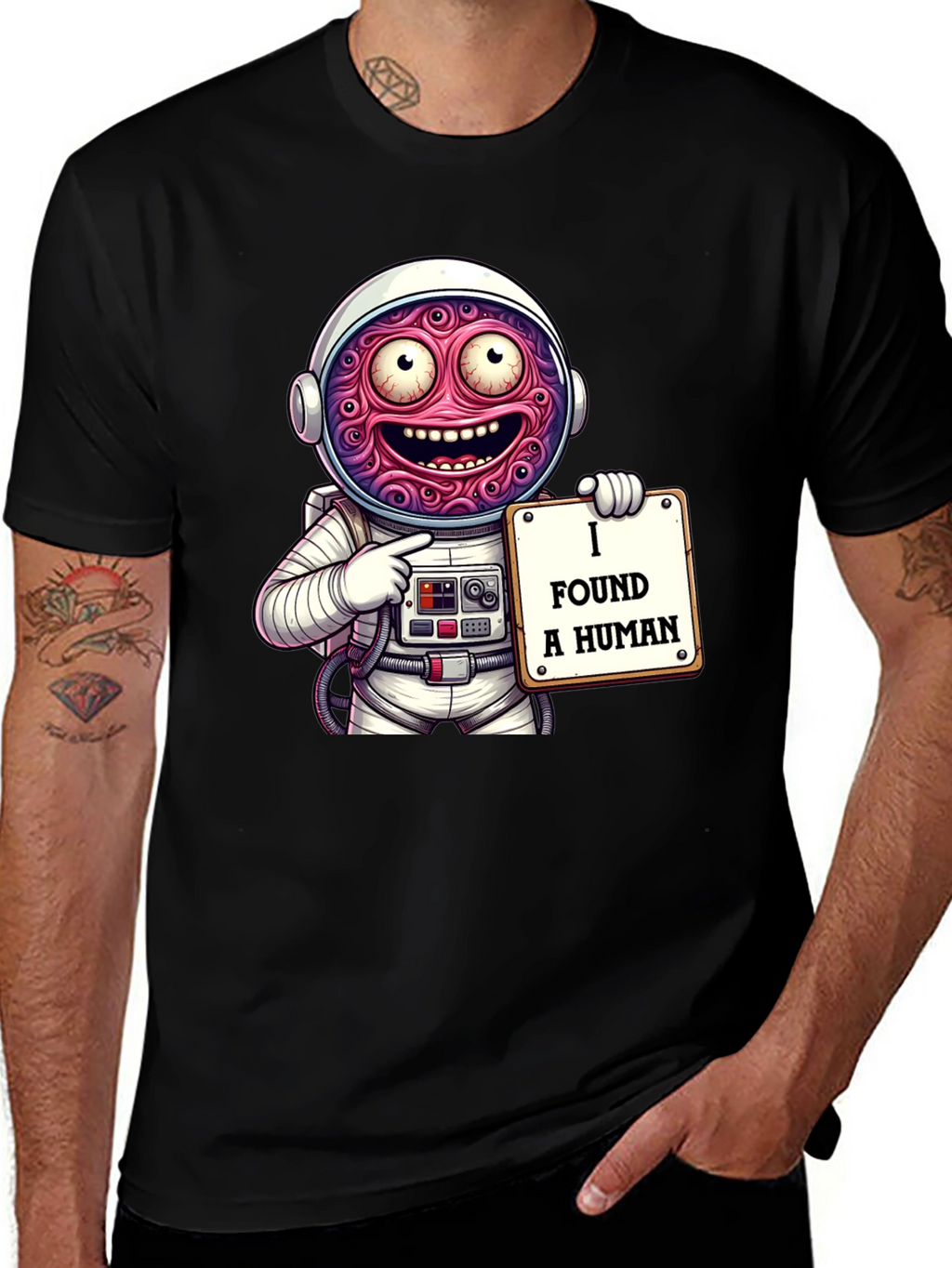 Funny Alien Astronaut I Found A Human Graphic T-Shirt