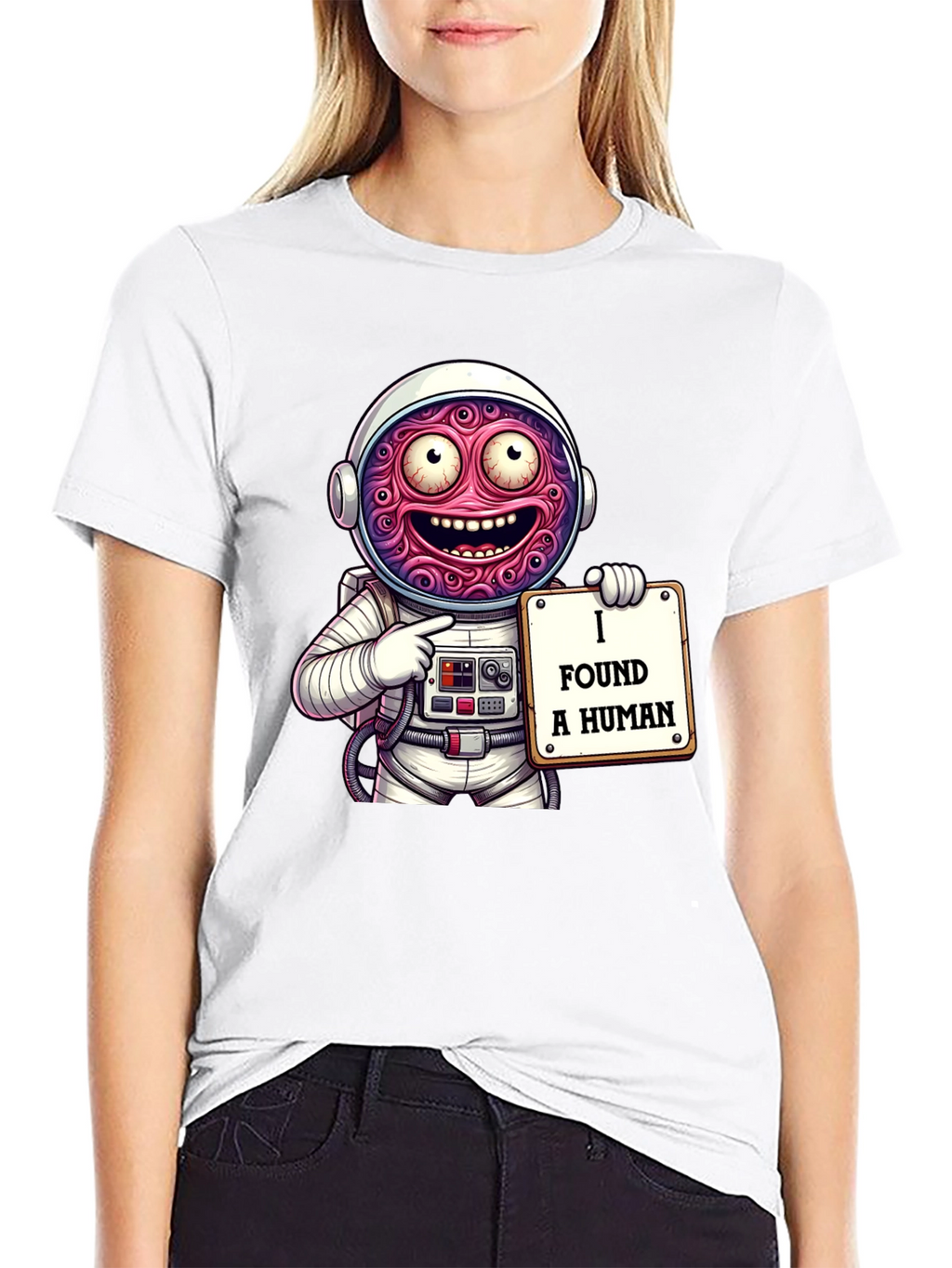 Funny Alien Astronaut I Found A Human Graphic T-Shirt