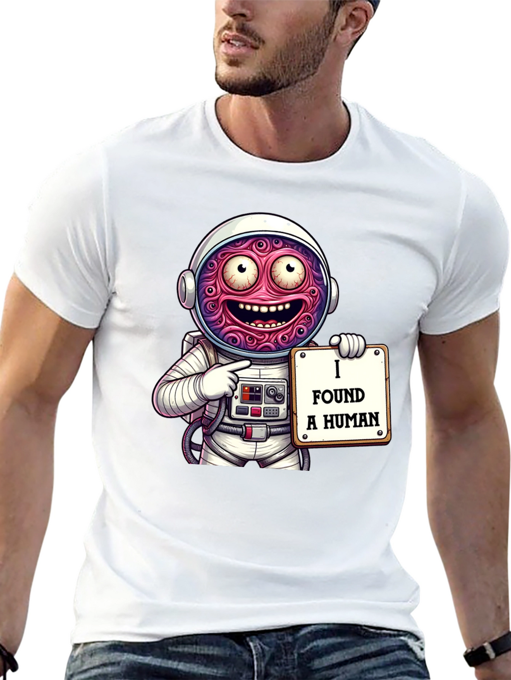 Funny Alien Astronaut I Found A Human Graphic T-Shirt