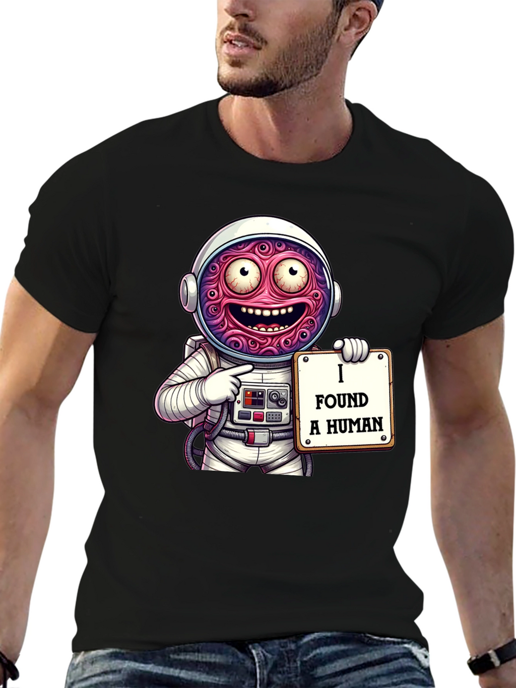 Funny Alien Astronaut I Found A Human Graphic T-Shirt