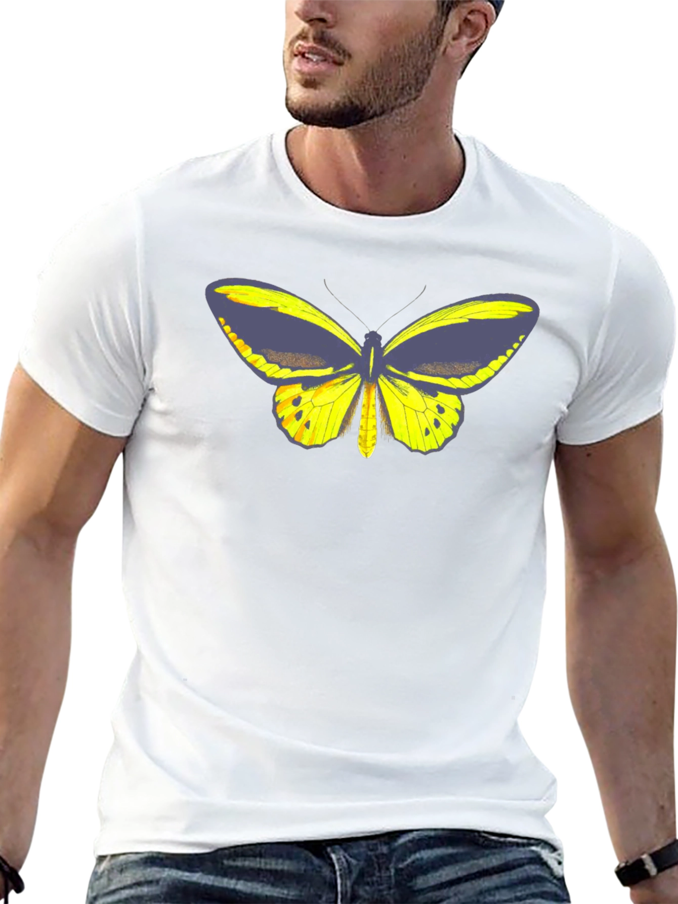 Butterfly Graphic Tee - Black Cotton Casual T-Shirt