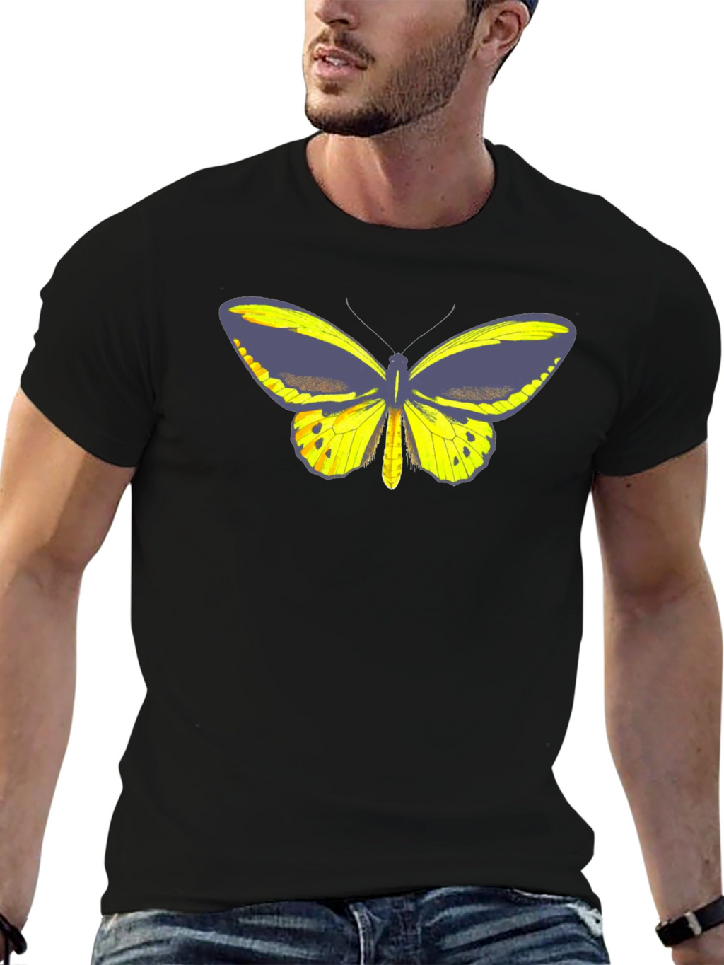 Butterfly Graphic Tee - Black Cotton Casual T-Shirt