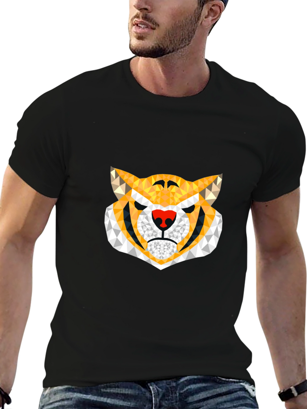 Geometric Tiger Graphic Tee - Modern Mens T-Shirt