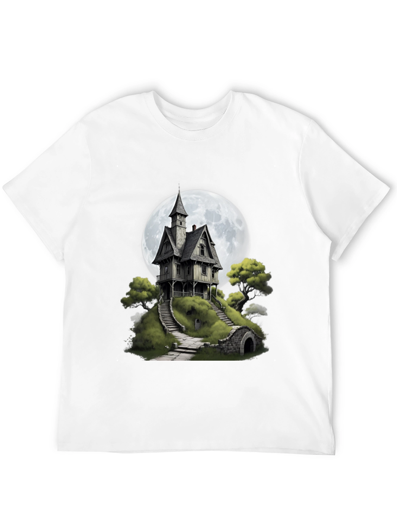Haunted House T-Shirt - Spooky Full Moon Design