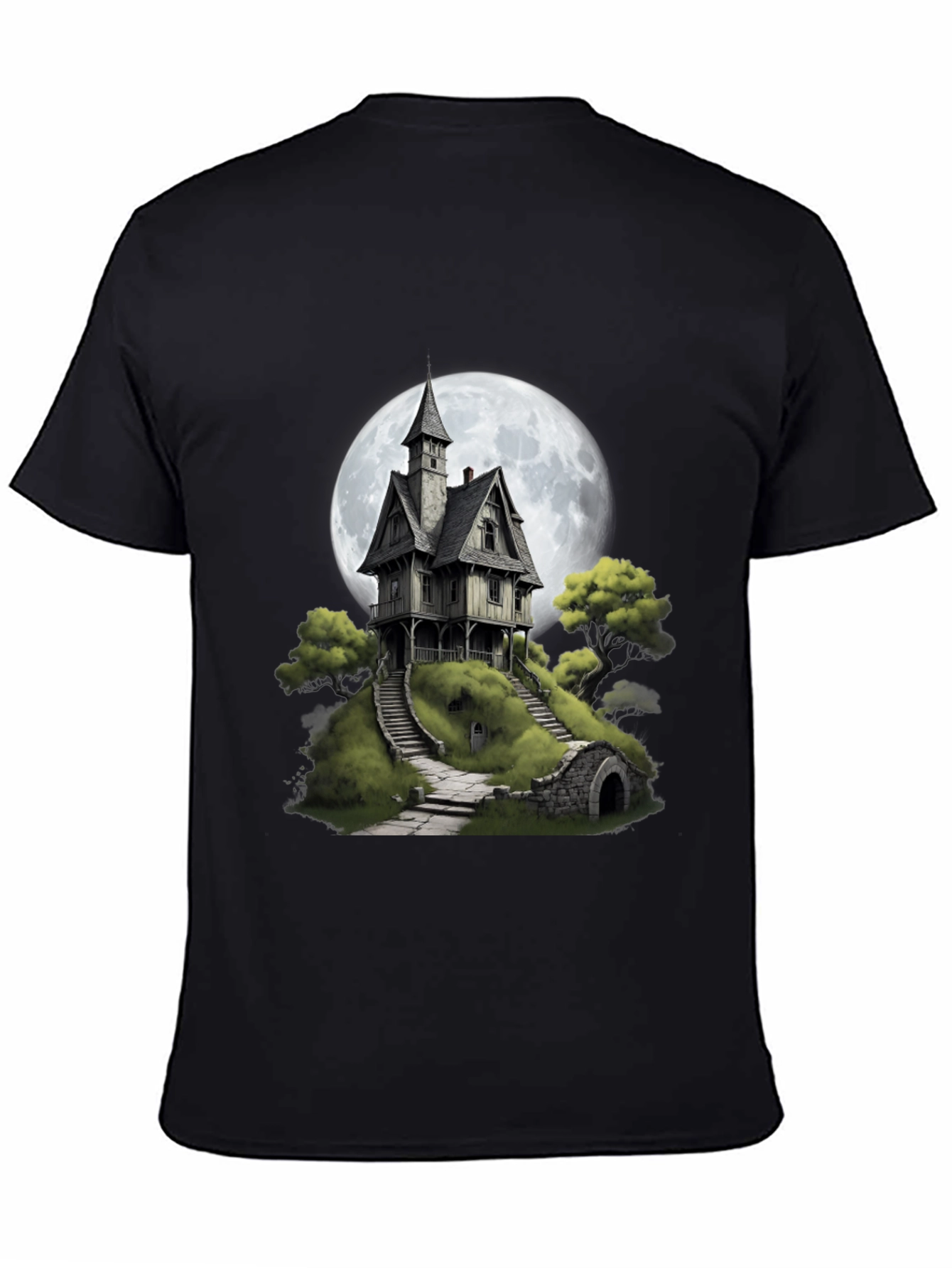 Haunted House T-Shirt - Spooky Full Moon Design
