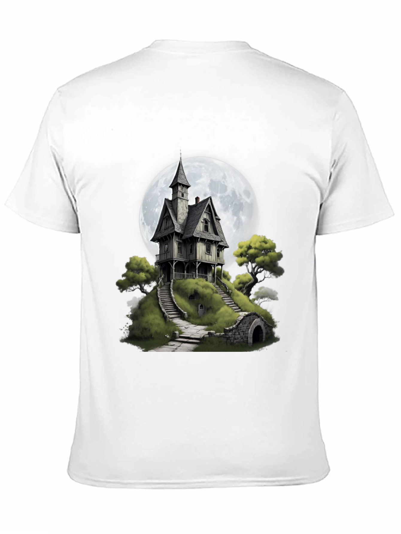 Haunted House T-Shirt - Spooky Full Moon Design