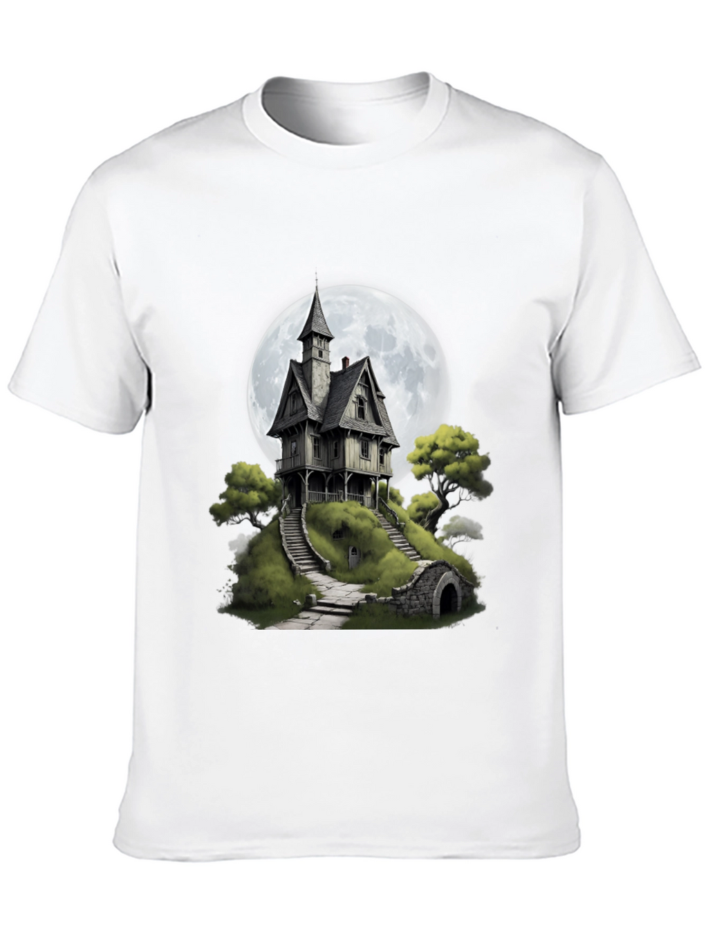 Haunted House T-Shirt - Spooky Full Moon Design