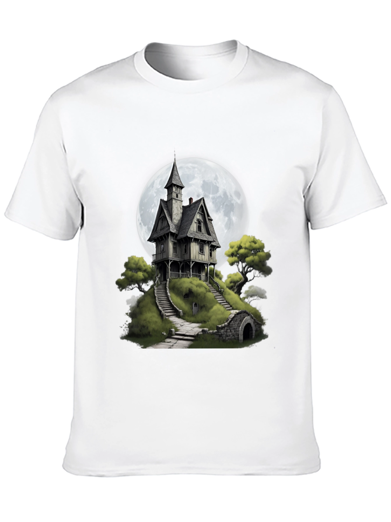 Haunted House T-Shirt - Spooky Full Moon Design
