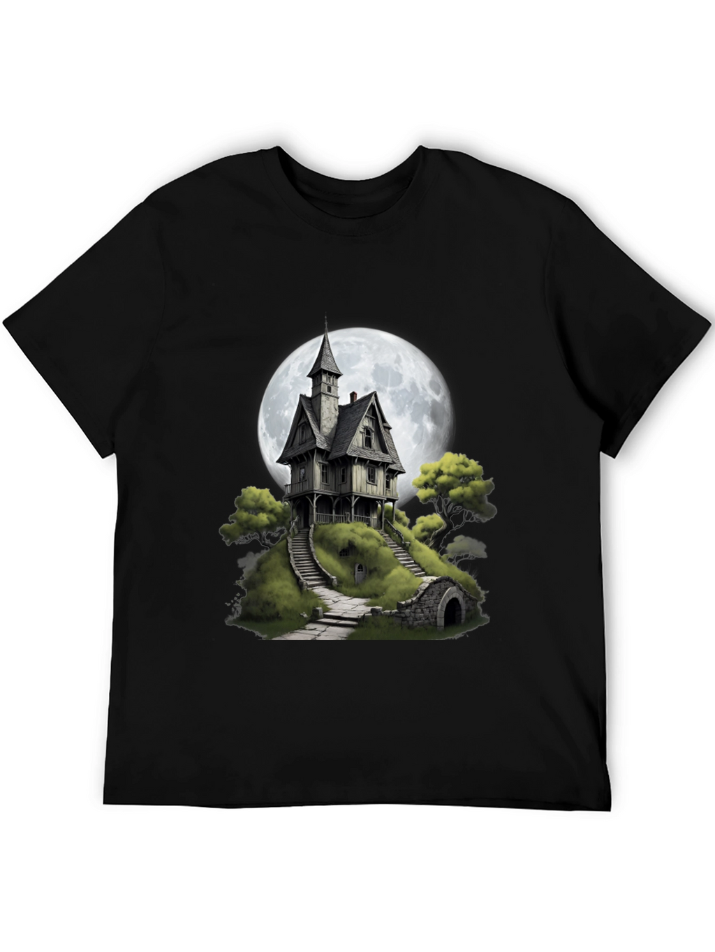 Haunted House T-Shirt - Spooky Full Moon Design