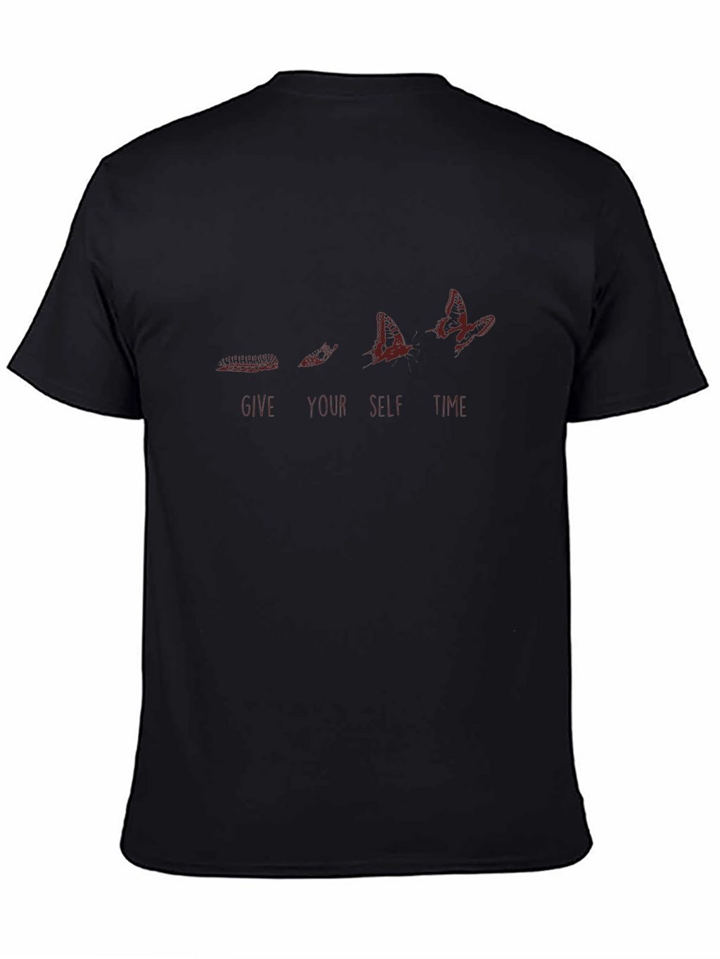 Give Yourself Time Black T-Shirt - Butterfly Design