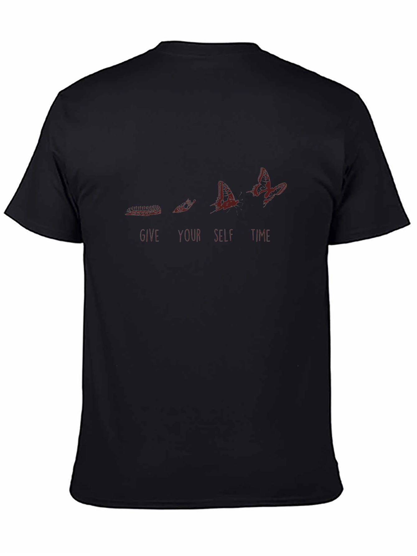 Give Yourself Time Black T-Shirt - Butterfly Design