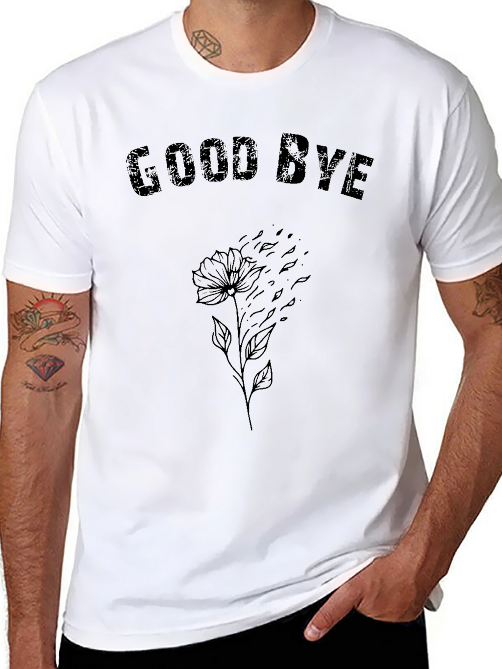 Goodbye Flower Graphic Tee - Black Casual Shirt