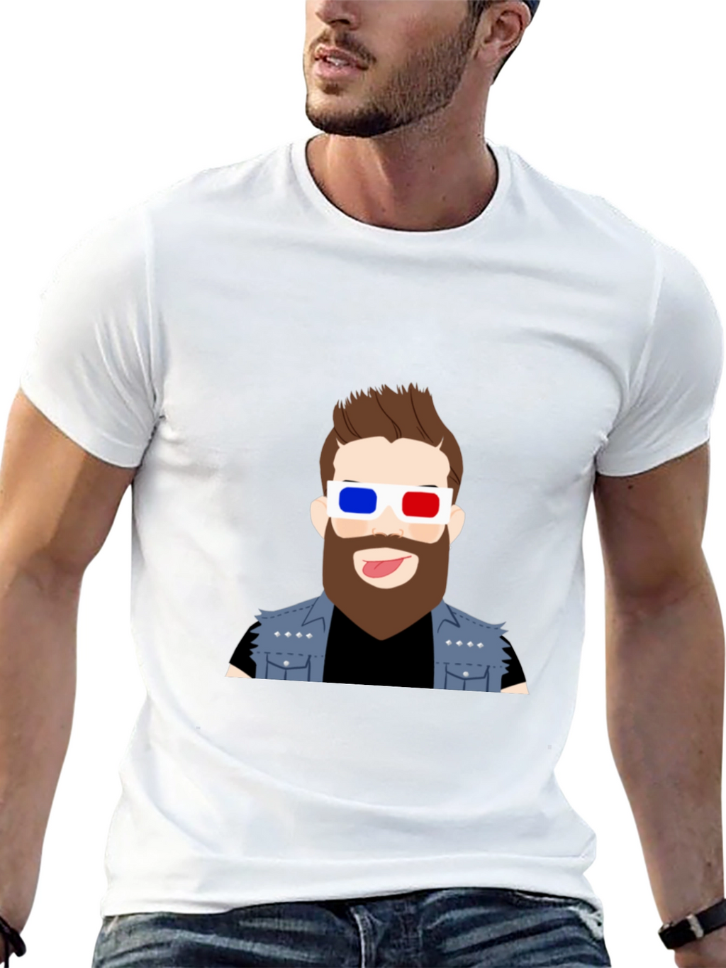 Cool Cartoon Graphic Tee - 3D Glasses Dude