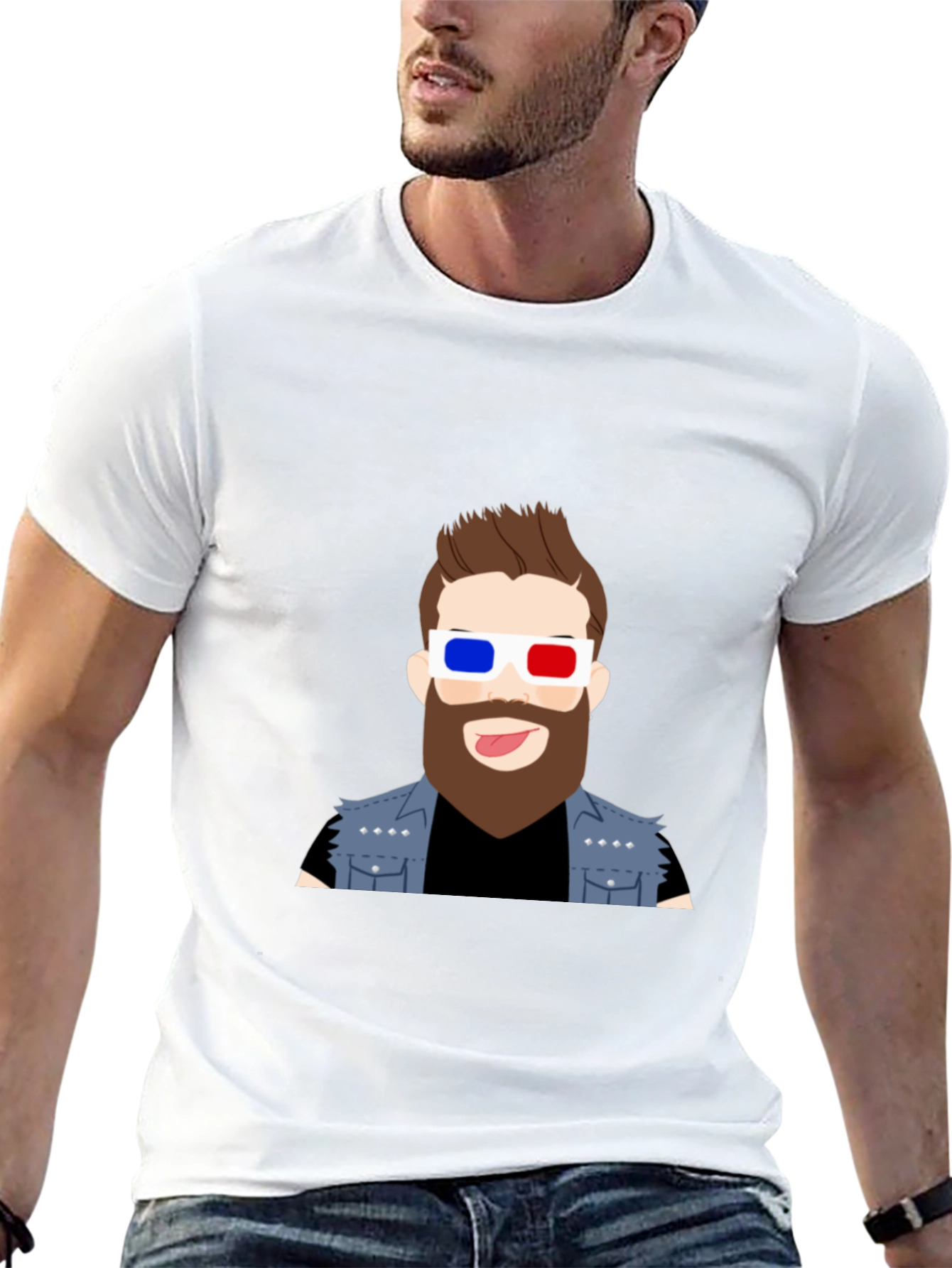 Cool Cartoon Graphic Tee - 3D Glasses Dude
