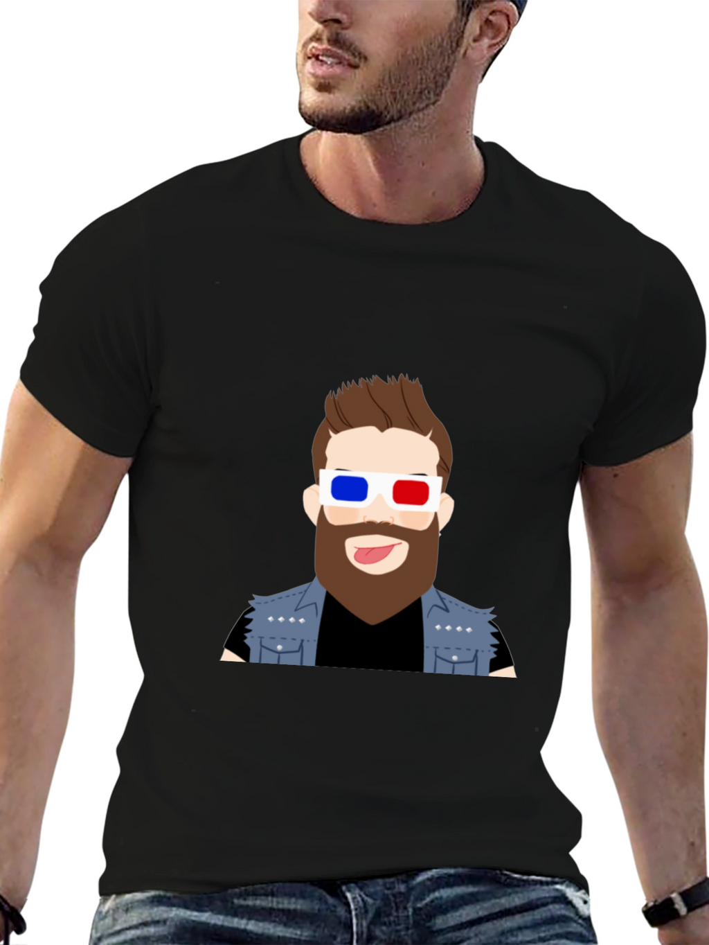 Cool Cartoon Graphic Tee - 3D Glasses Dude