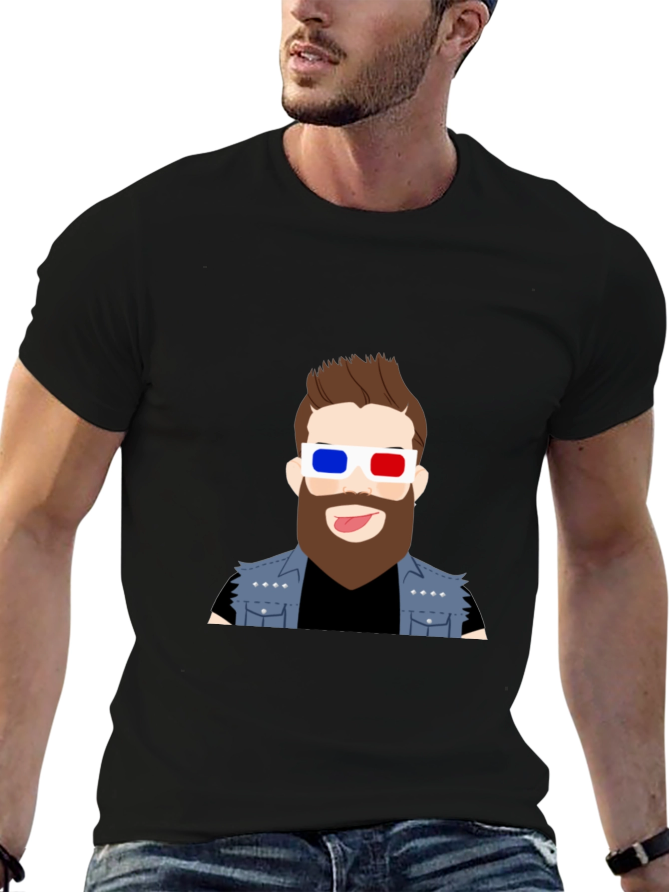 Cool Cartoon Graphic Tee - 3D Glasses Dude
