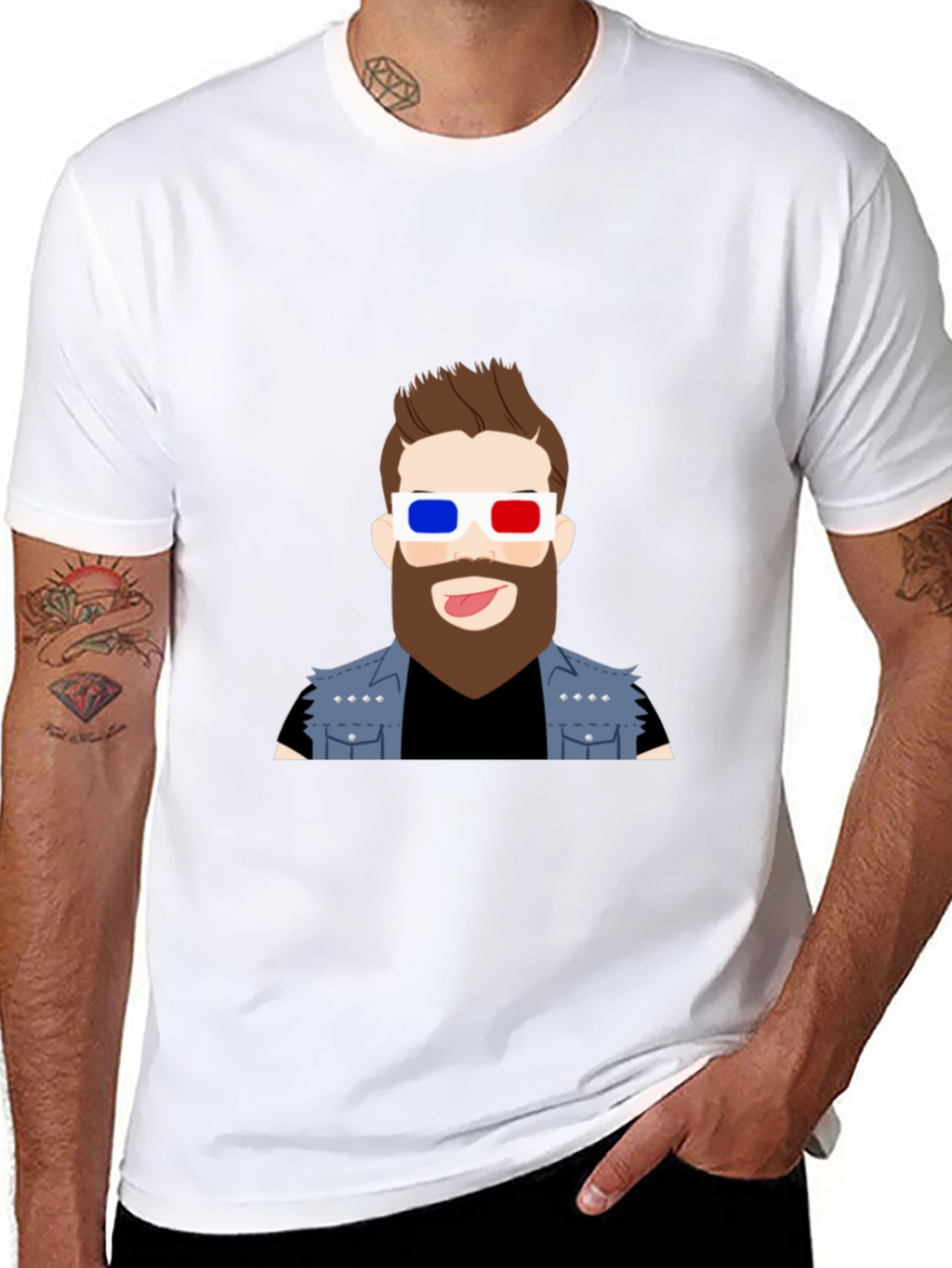 Cool Cartoon Graphic Tee - 3D Glasses Dude