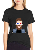 Cool Cartoon Graphic Tee - 3D Glasses Dude