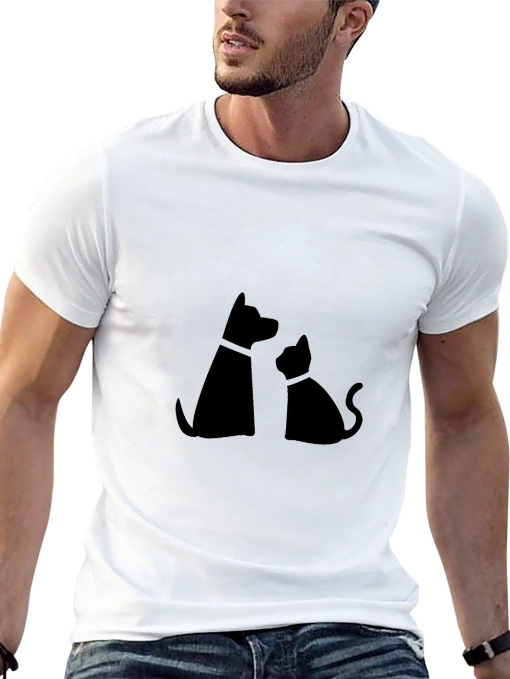 Dog & Cat Silhouette Graphic Tee - Black