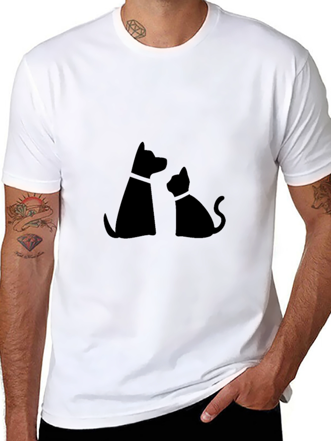 Dog & Cat Silhouette Graphic Tee - Black