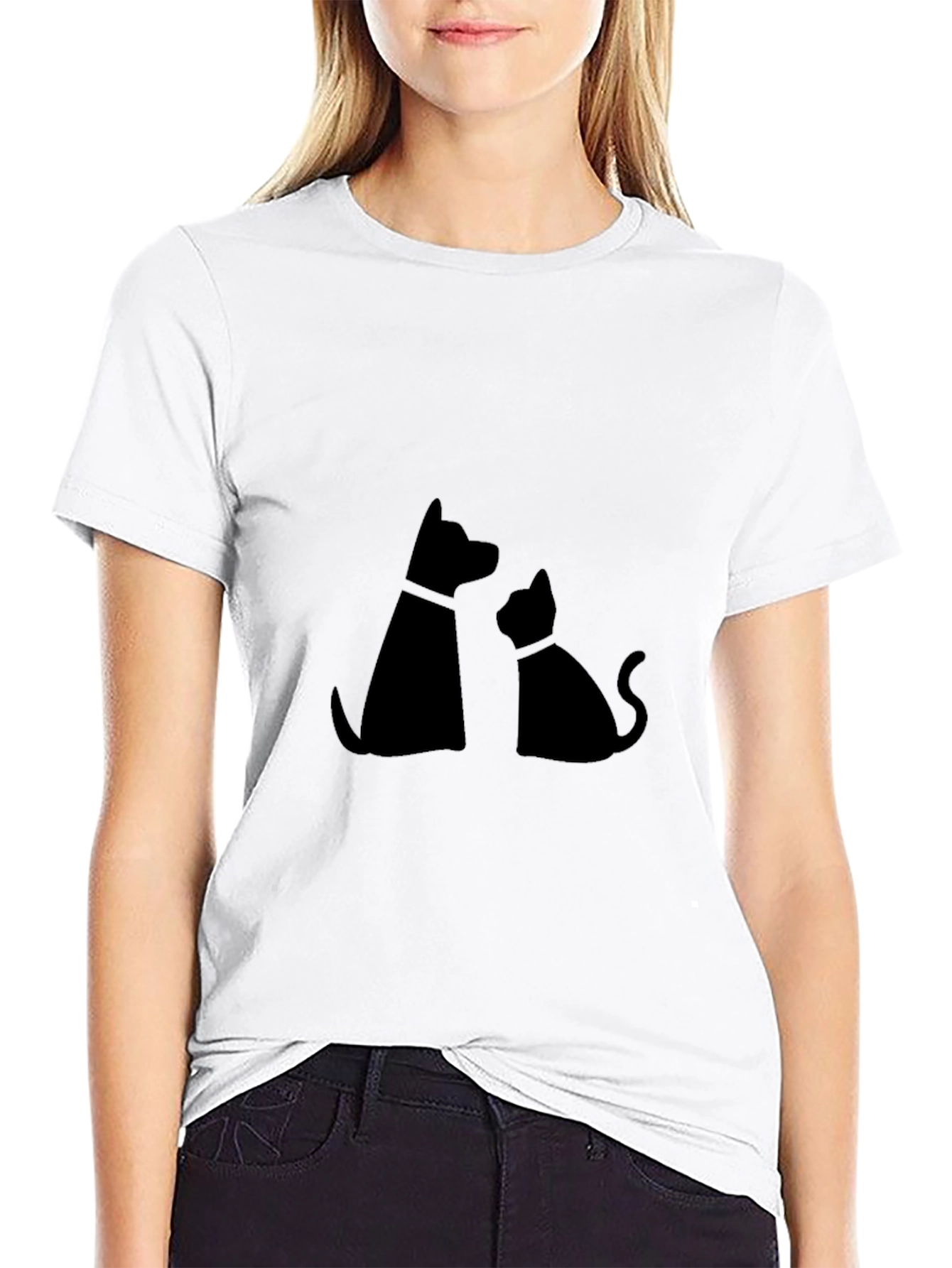 Dog & Cat Silhouette Graphic Tee - Black
