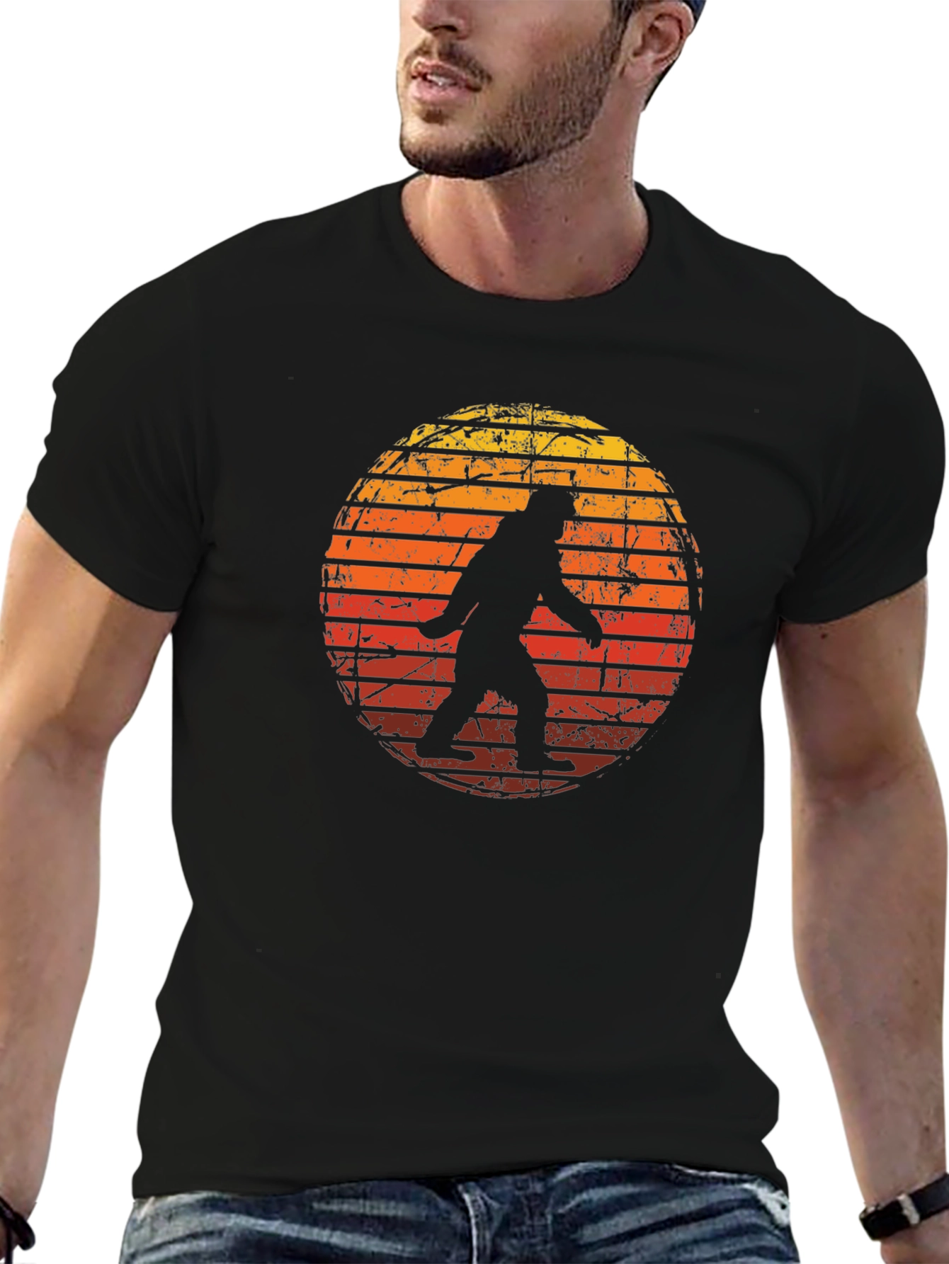 Bigfoot Sunset Graphic Tee - Black Cotton Shirt
