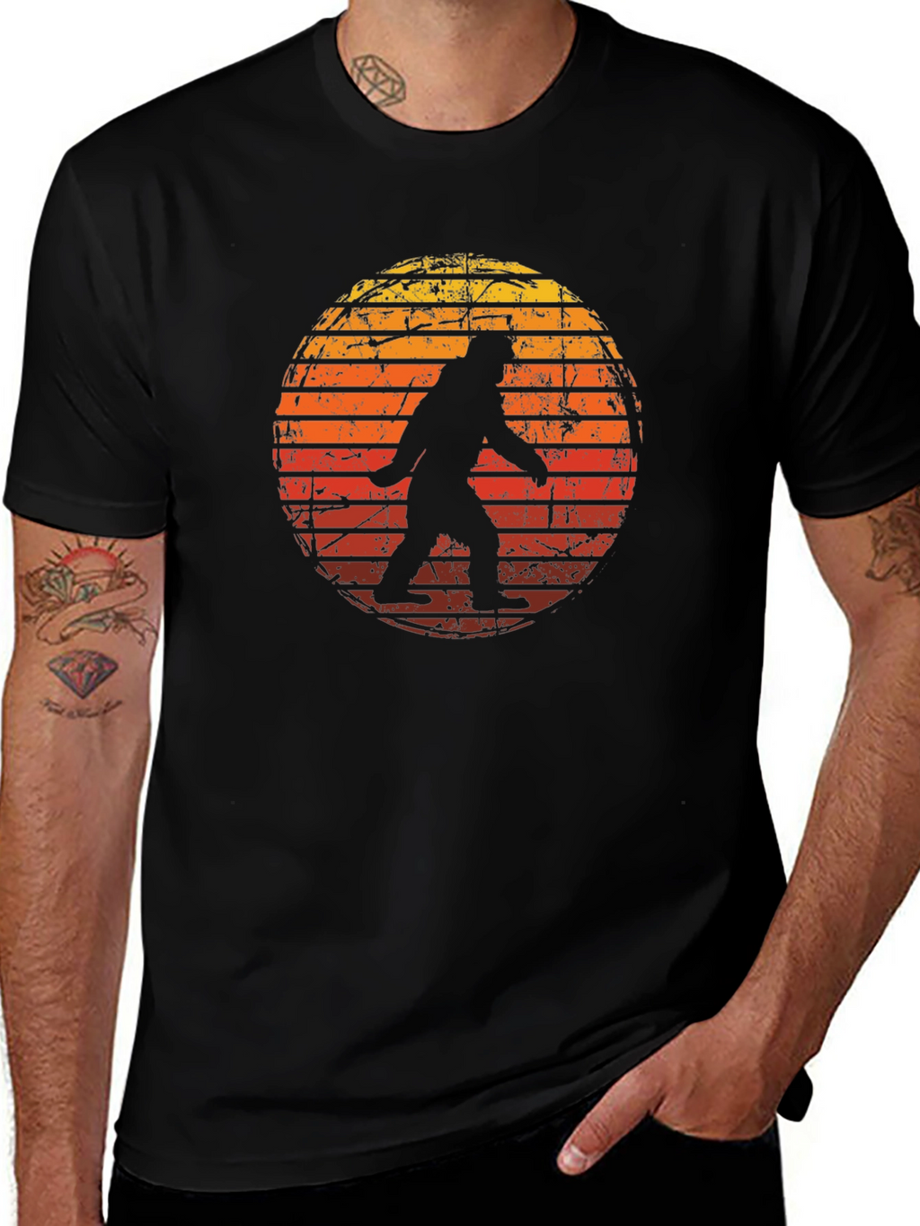 Bigfoot Sunset Graphic Tee - Black Cotton Shirt