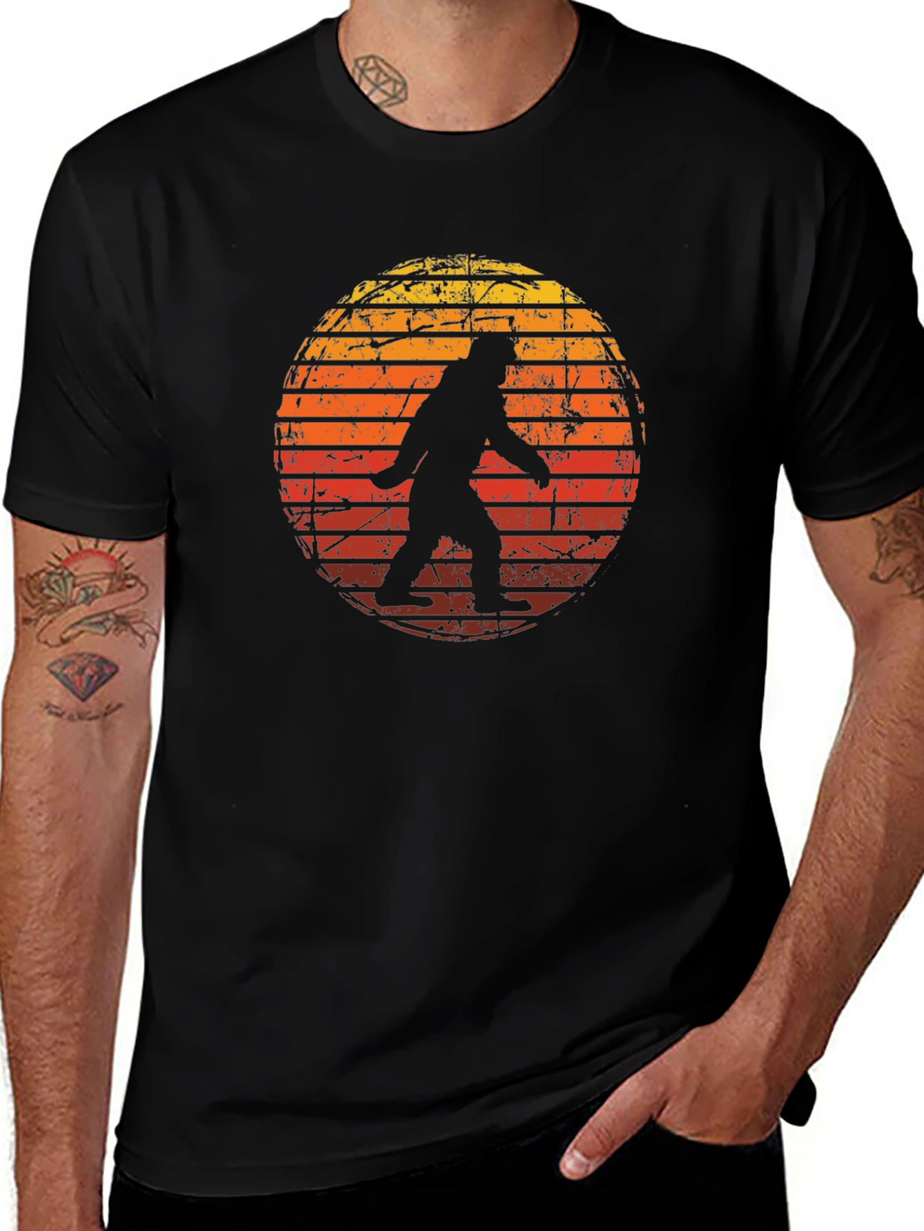 Bigfoot Sunset Graphic Tee - Black Cotton Shirt