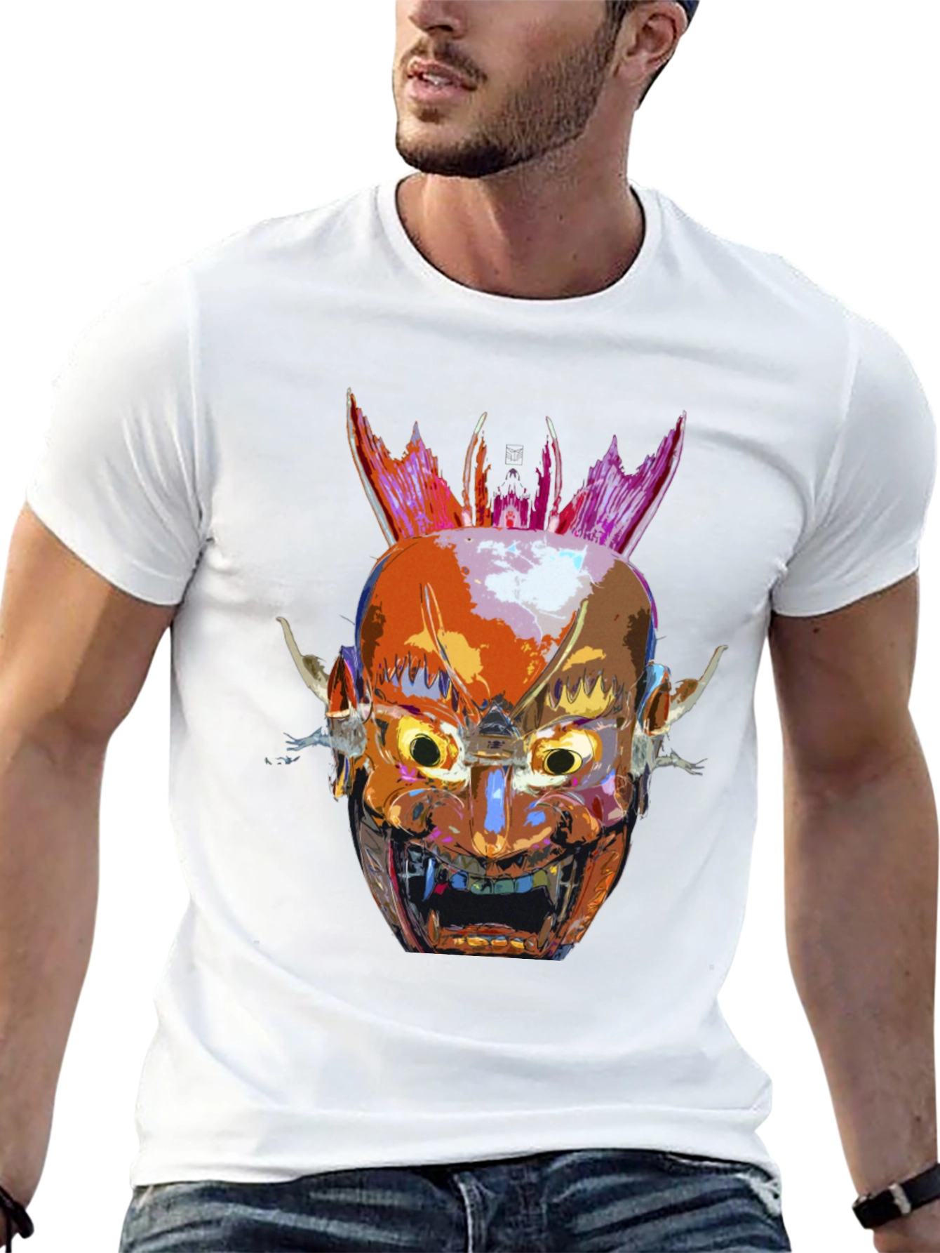 Demon Mask Graphic Tee - Edgy Streetwear